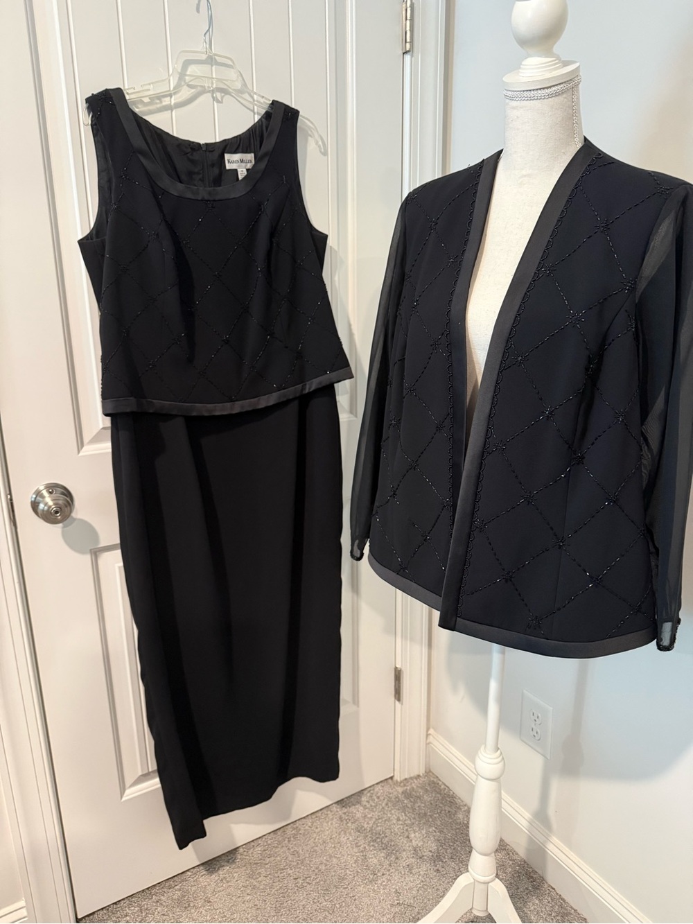 Elegant Black Beaded Two-Piece Dress with Jacket